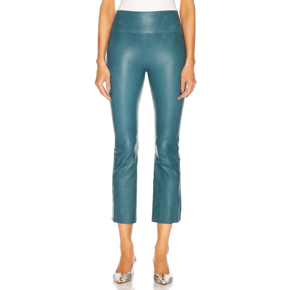 NEW SPRWMN Leather Crop Flare Legging (Sz L) Grace High Rise Slim Teal